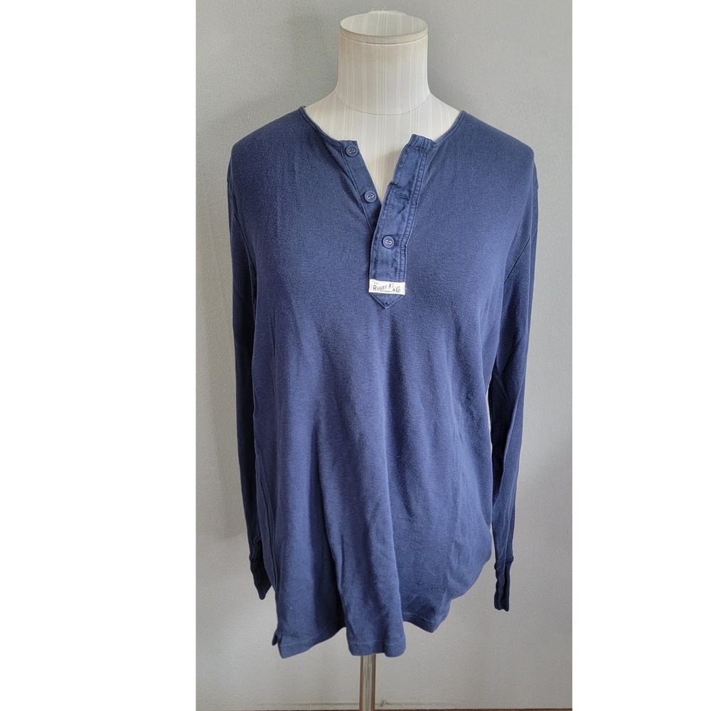 Ralph Lauren Rugby Henley Shirt Medium Navy Blue Long Sleeve Cotton Mens Preppy